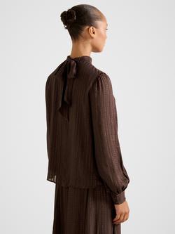 Forever New Preslee Neck Tie Blouse, Chocolate Metallic - view 2, Chocolate Metallic