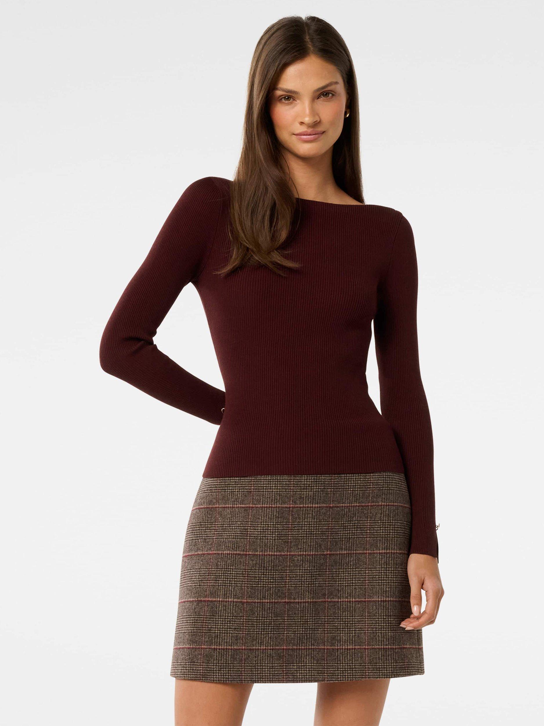 Forever New Alaia Rib Knit Top, Mulled Wine
