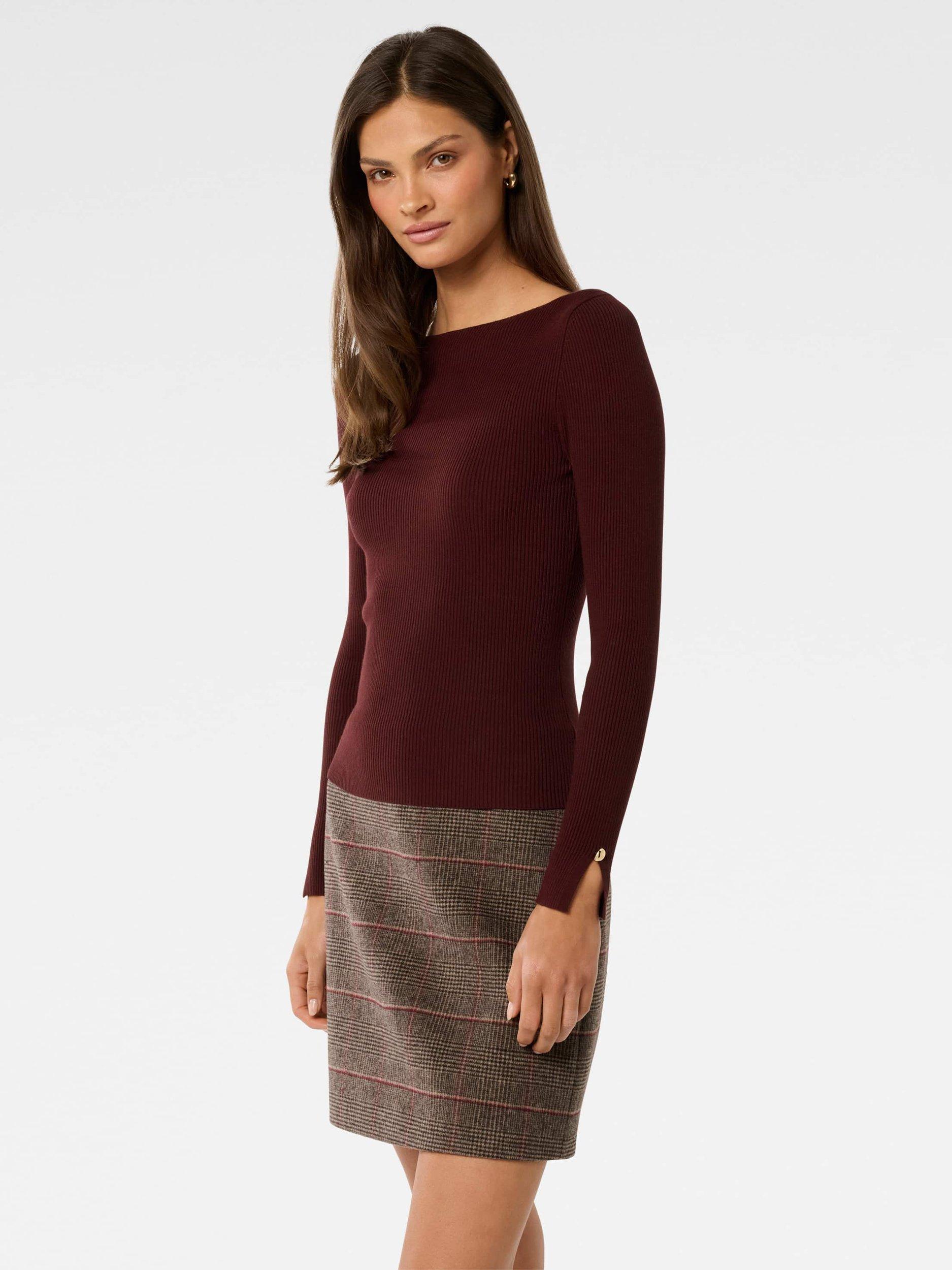 Forever New Alaia Rib Knit Top, Mulled Wine