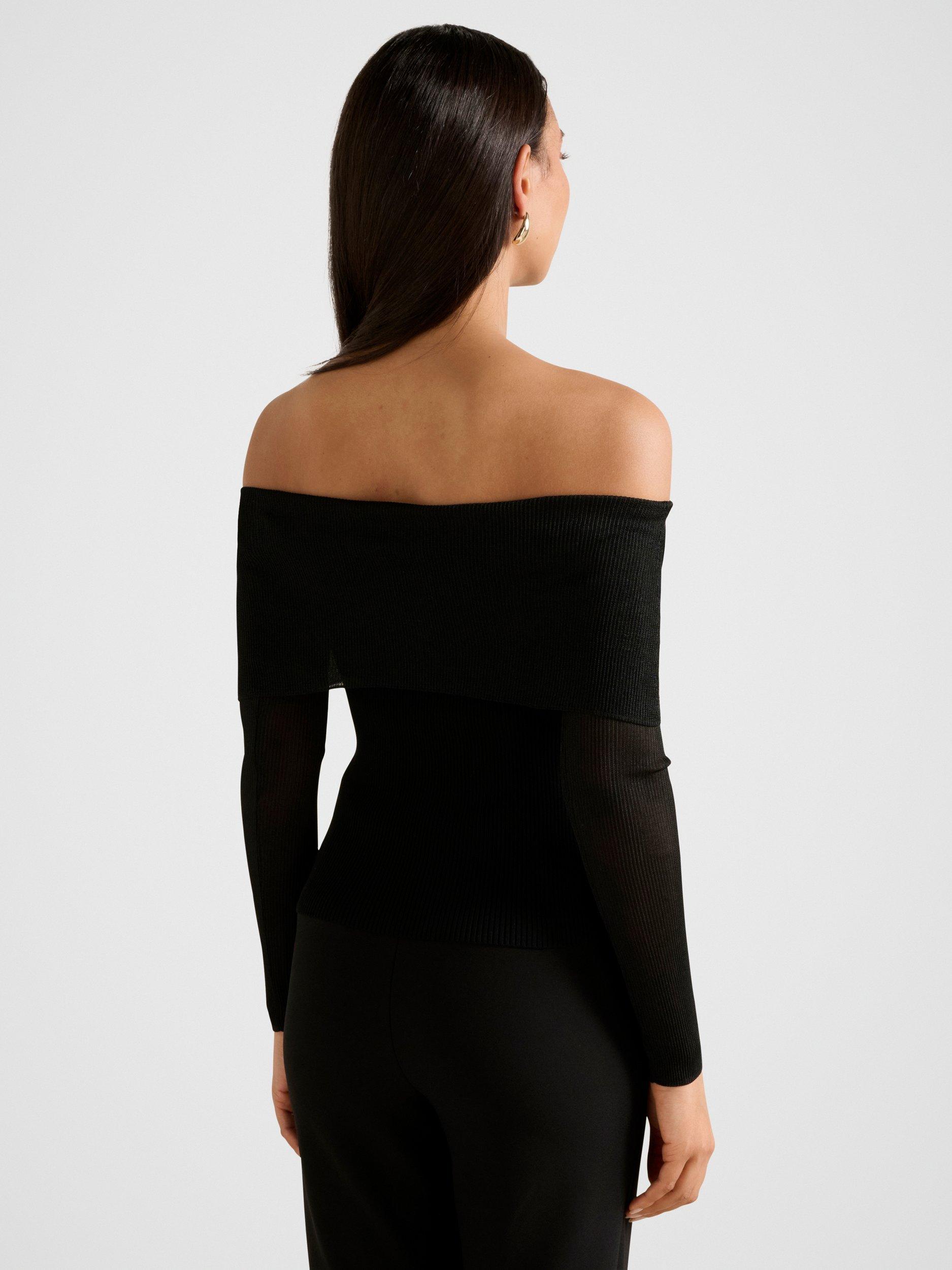 Product image 2 of 5, which shows Forever New Brynn Bardot Knit Top, Black, L
