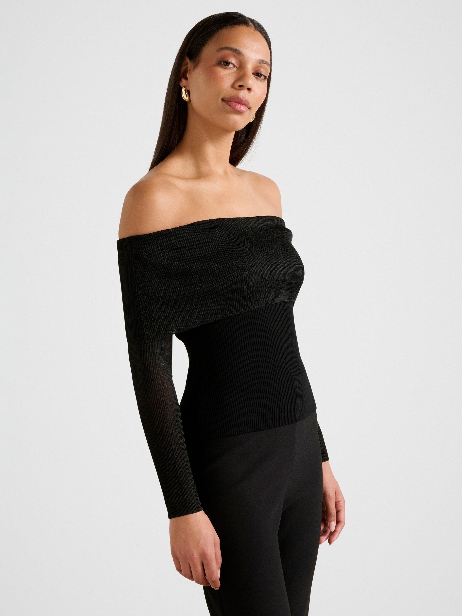 Product image 3 of 5, which shows Forever New Brynn Bardot Knit Top, Black, L