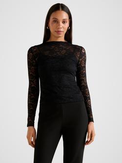 Forever New Henley High Neck Lace Top, Black, Black