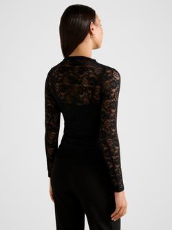 Forever New Henley High Neck Lace Top, Black - view 2, Black