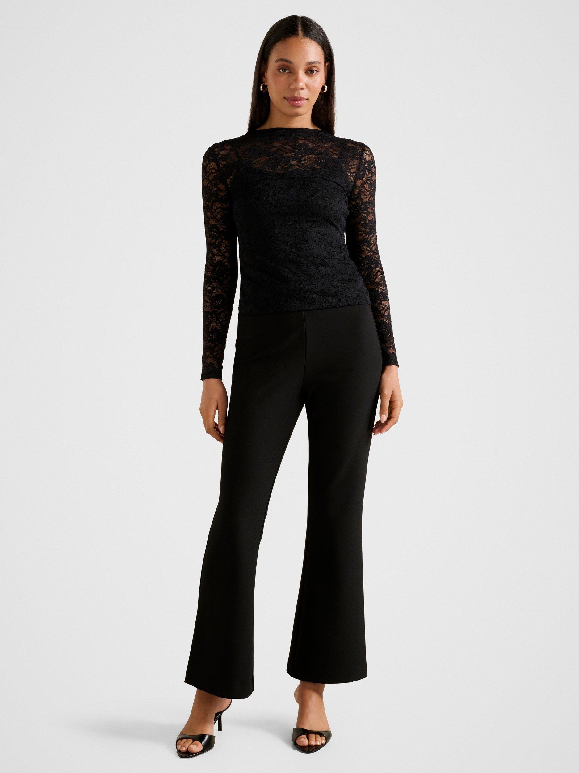 Product image 5 of 5, which shows Forever New Henley High Neck Lace Top, Black, 4