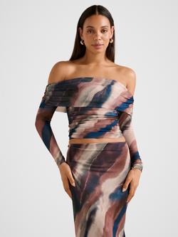 Forever New Kaia Ruched Mesh Bardot Top, Multi, Multi