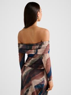 Forever New Kaia Ruched Mesh Bardot Top, Multi - view 2, Multi