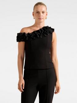 Forever New Sadie One Shoulder Ruffle Top, Black, Black