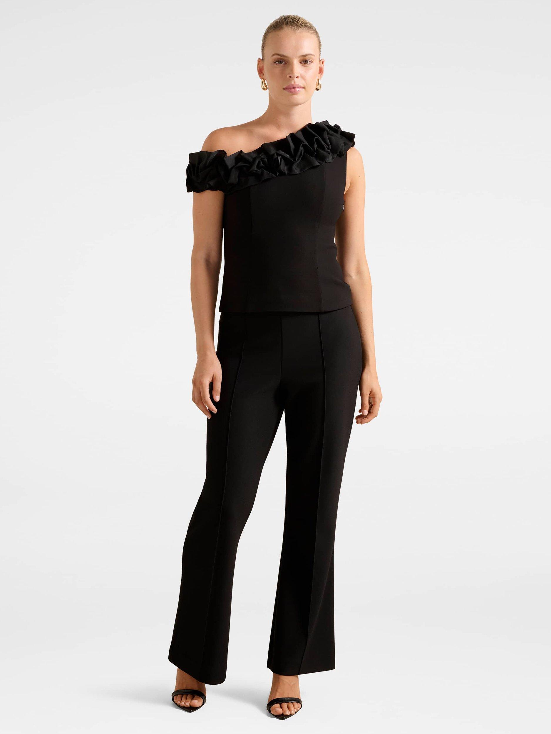 Product image 5 of 5, which shows Forever New Sadie One Shoulder Ruffle Top, Black, L