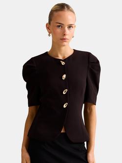 Forever New Tamara Button Detail Short Sleeve Top, Black, Black