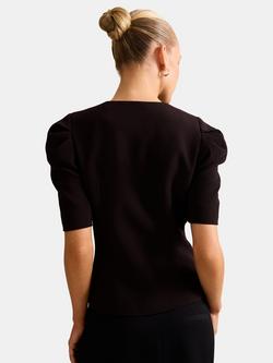 Forever New Tamara Button Detail Short Sleeve Top, Black - view 2, Black