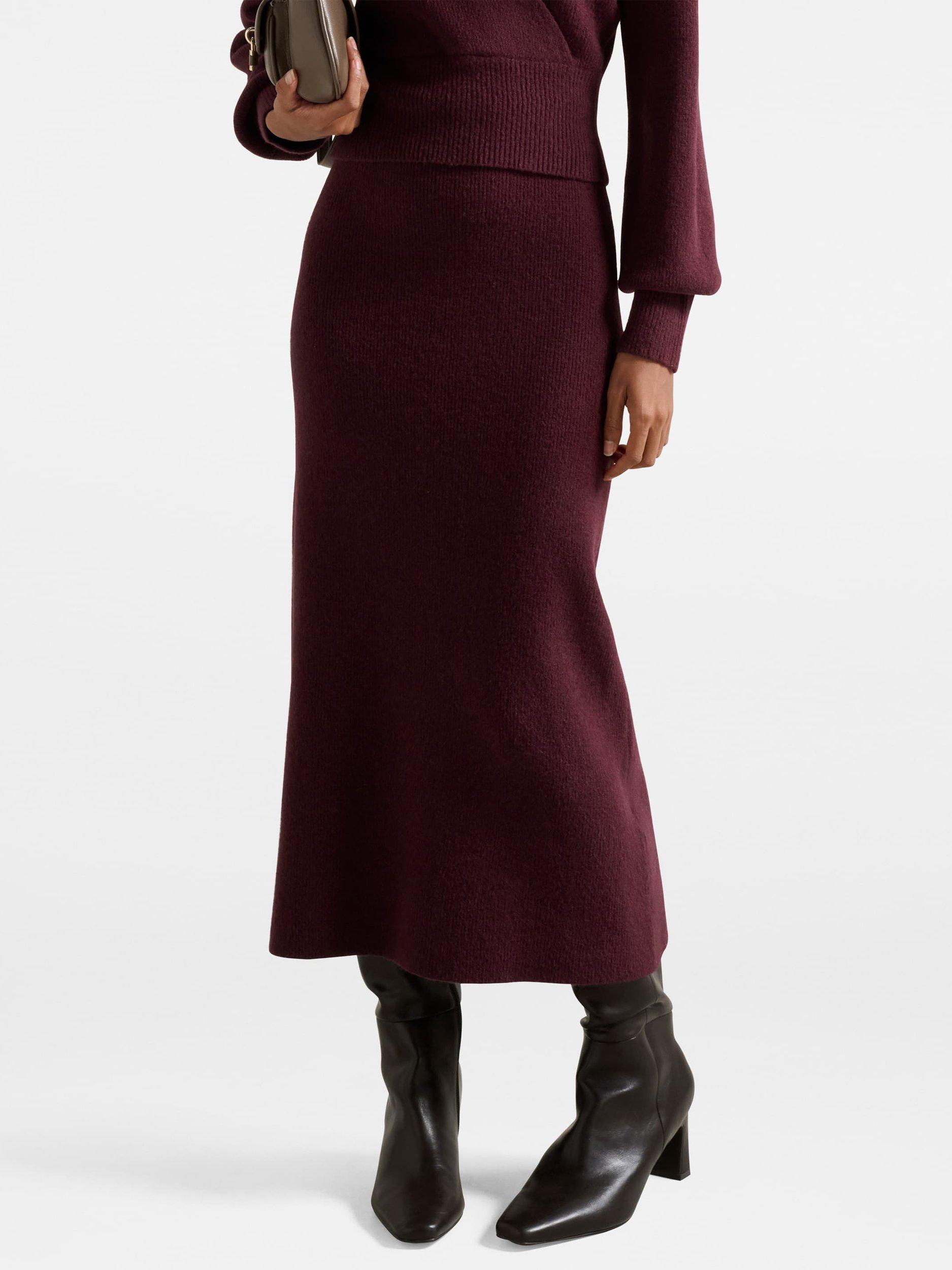 Product image 1 of 5, which shows Forever New Petite Layla Knitted Skirt, Mulled Wine, L