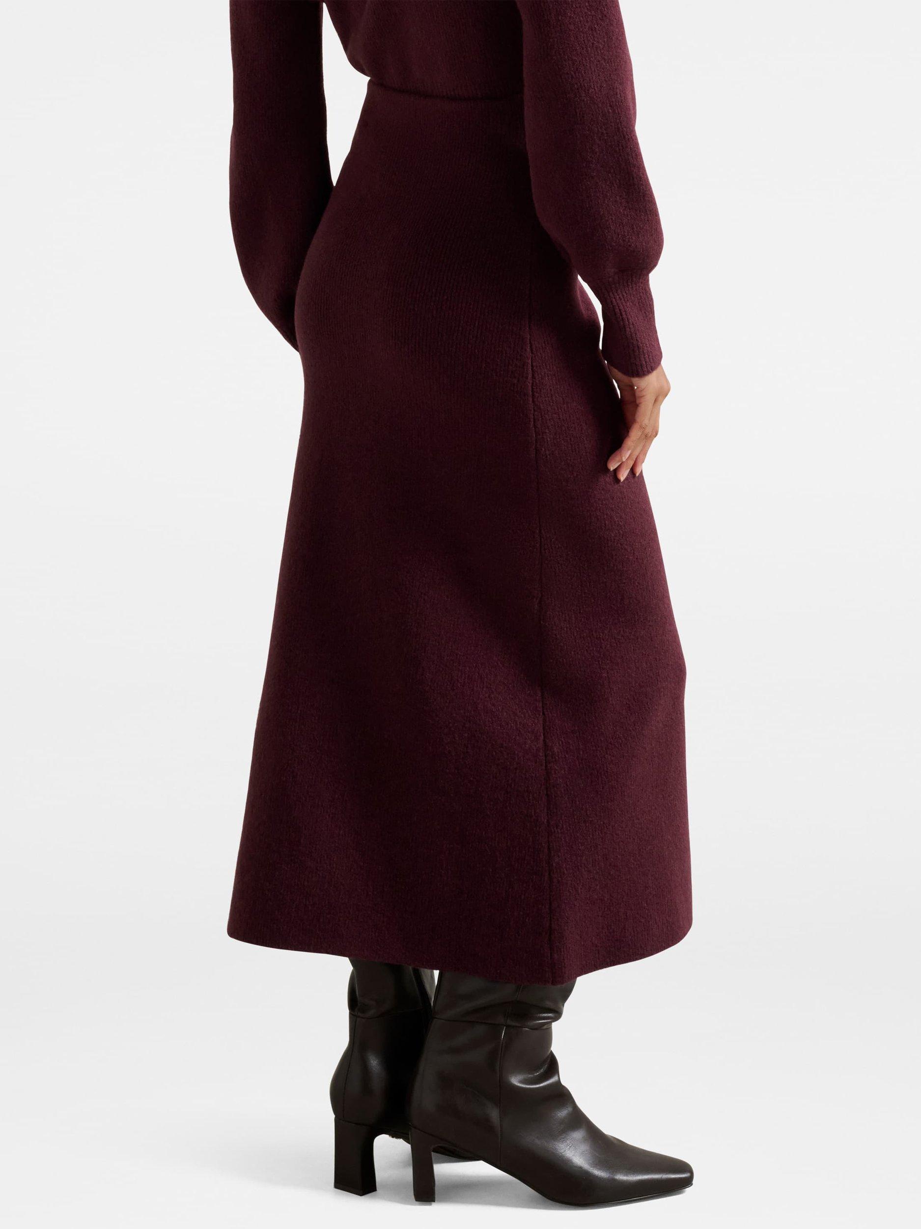 Product image 2 of 5, which shows Forever New Petite Layla Knitted Skirt, Mulled Wine, L