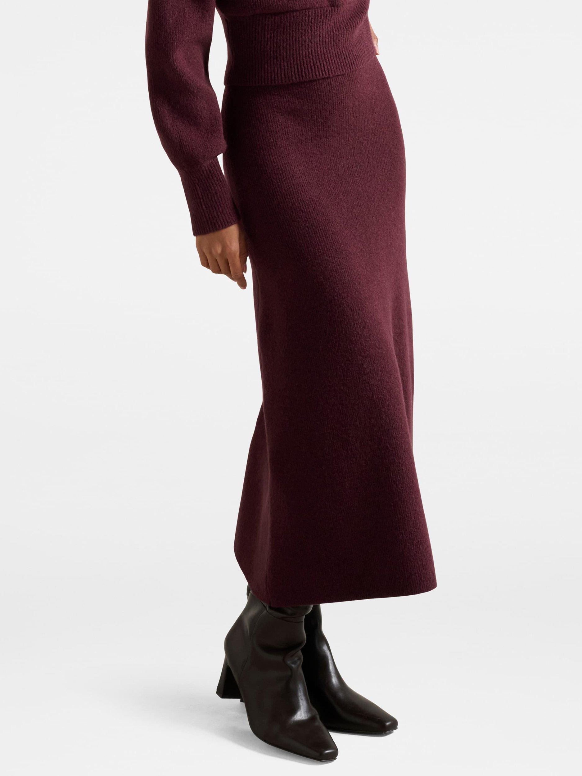 Product image 3 of 5, which shows Forever New Petite Layla Knitted Skirt, Mulled Wine, L