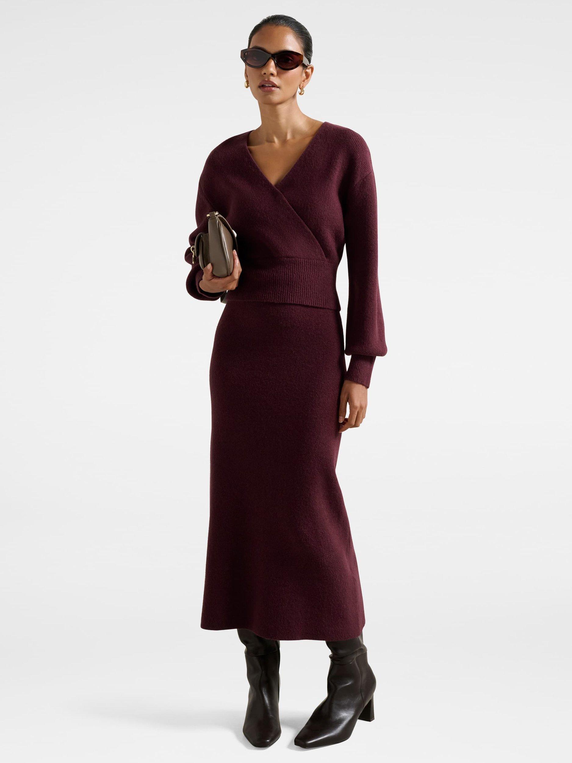 Product image 5 of 5, which shows Forever New Petite Layla Knitted Skirt, Mulled Wine, L