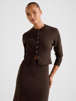 Forever New Ally Crew Neck Cardigan, Chocolate, Chocolate