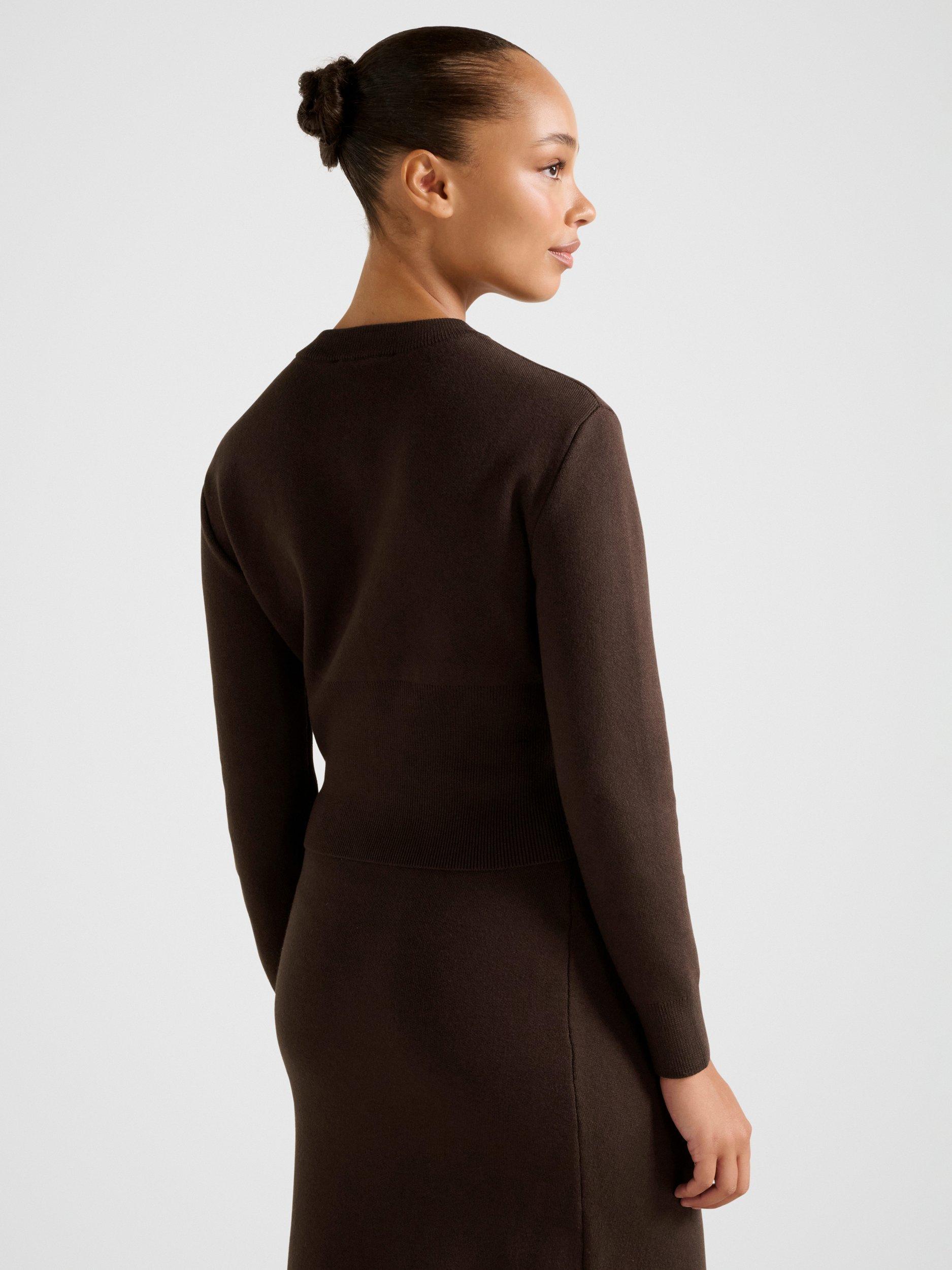 Product image 2 of 5, which shows Forever New Ally Crew Neck Cardigan, Chocolate, L