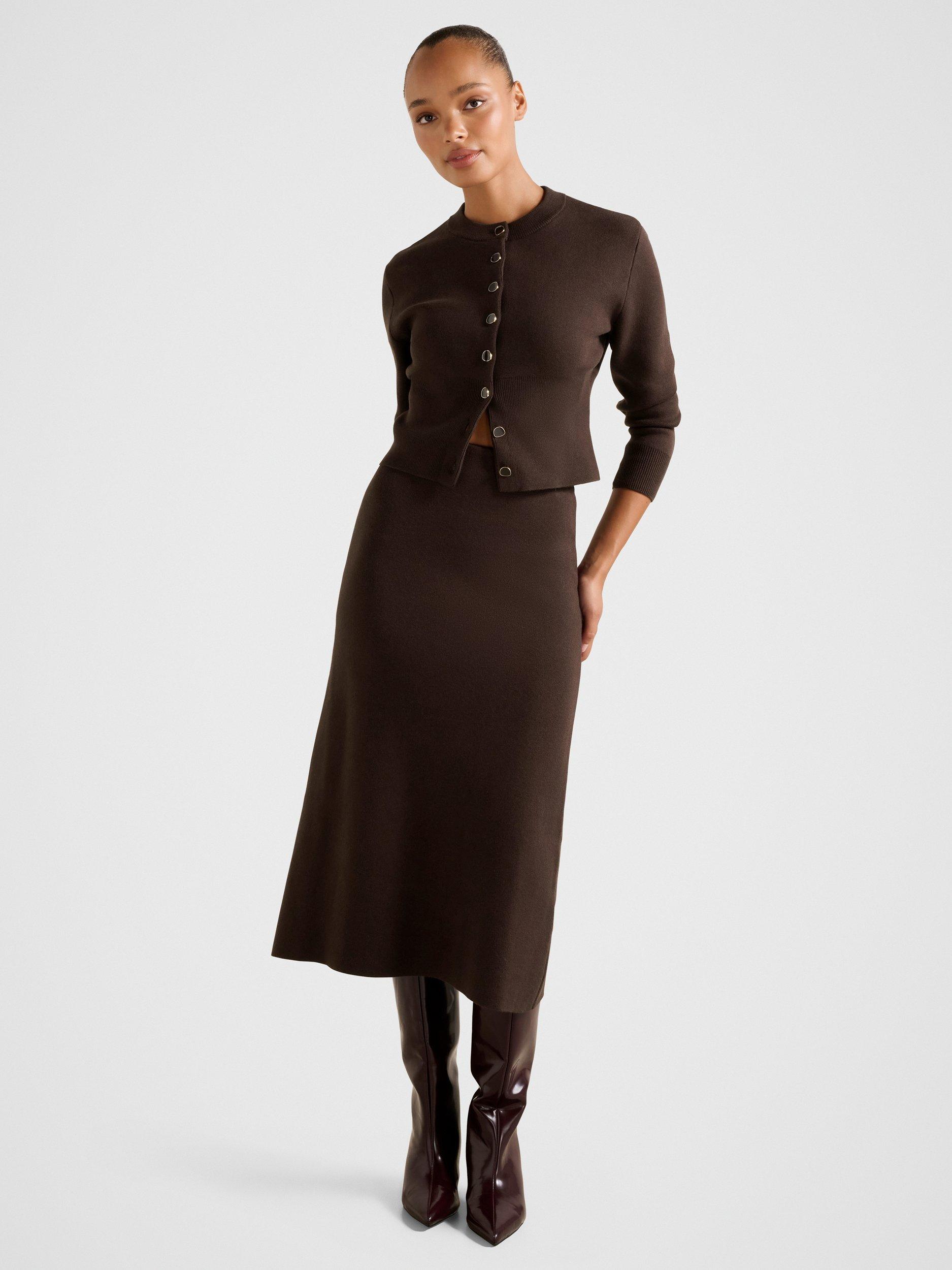 Product image 5 of 5, which shows Forever New Ally Crew Neck Cardigan, Chocolate, L