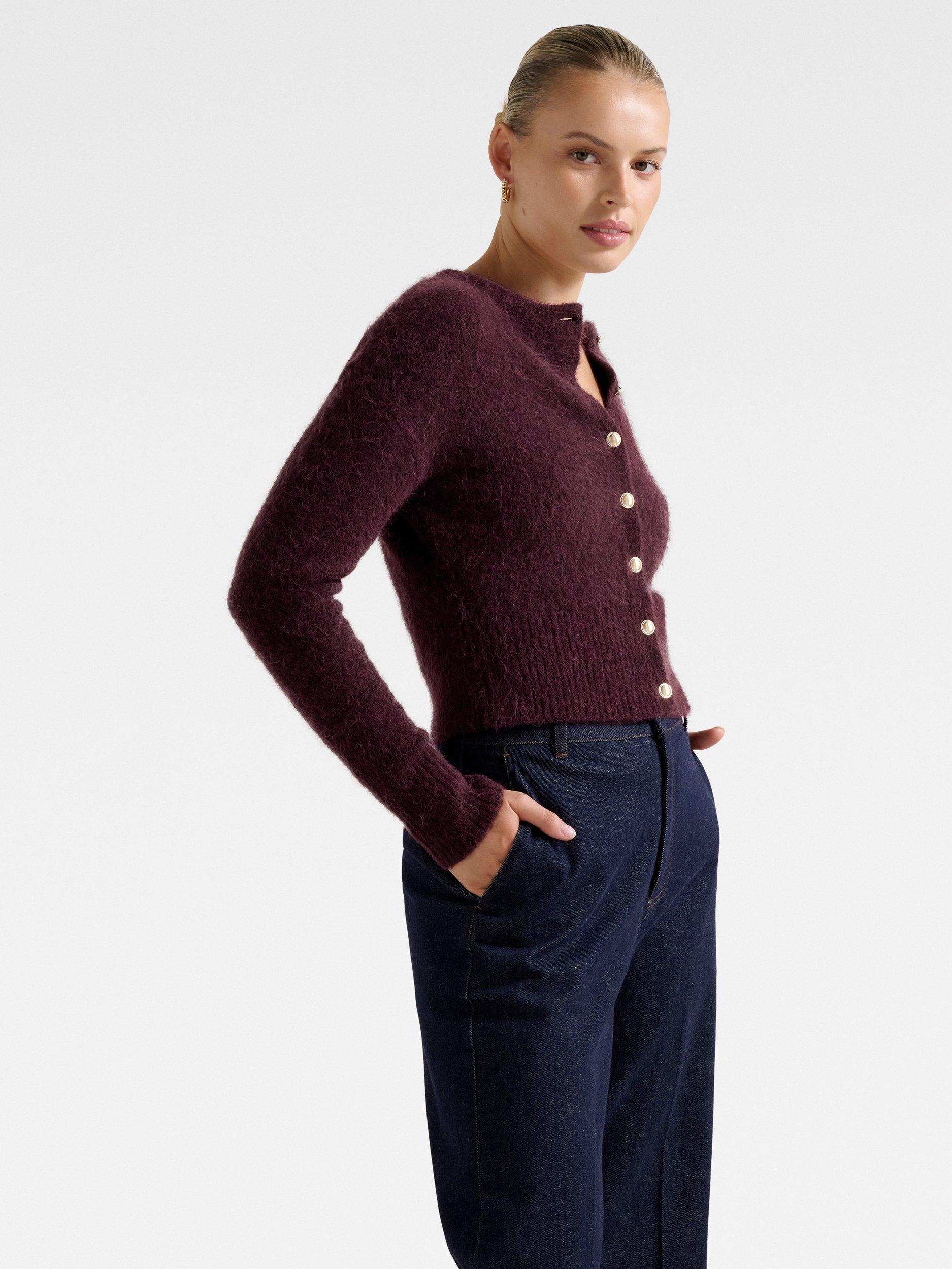 Product image 3 of 5, which shows Forever New Tilly Crew Neck Cardigan, Elderberry, L