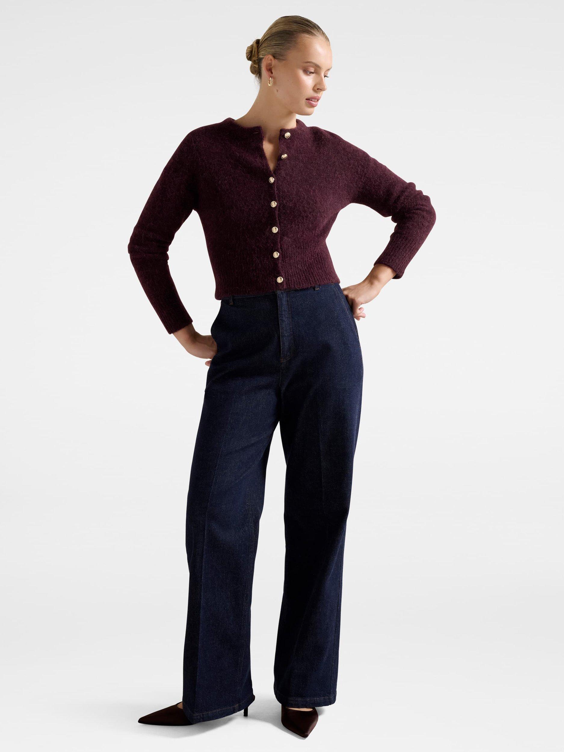 Product image 5 of 5, which shows Forever New Tilly Crew Neck Cardigan, Elderberry, L