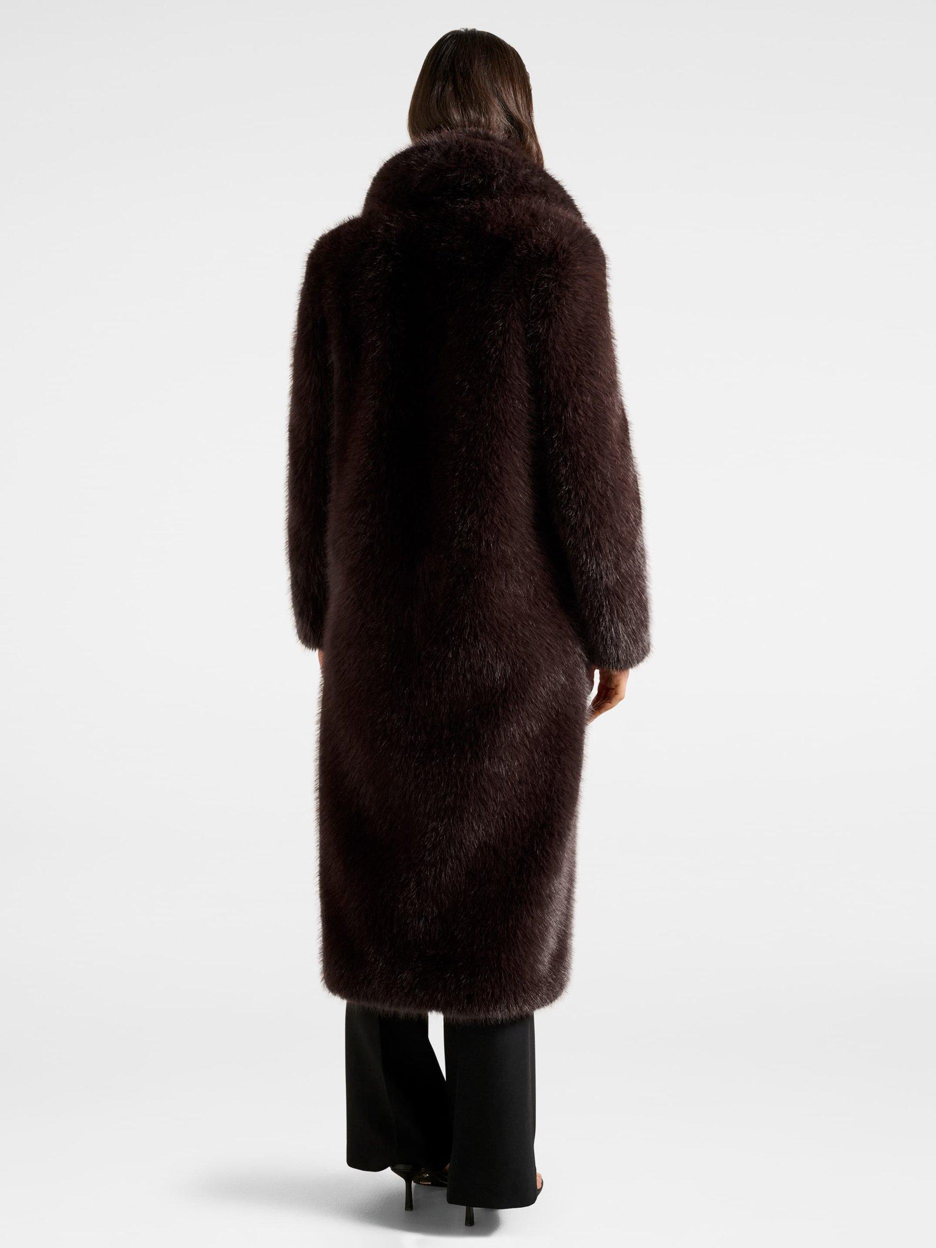 Product image 2 of 5, which shows Forever New Hunter Faux Fur Coat, Dark Chocolate, 4