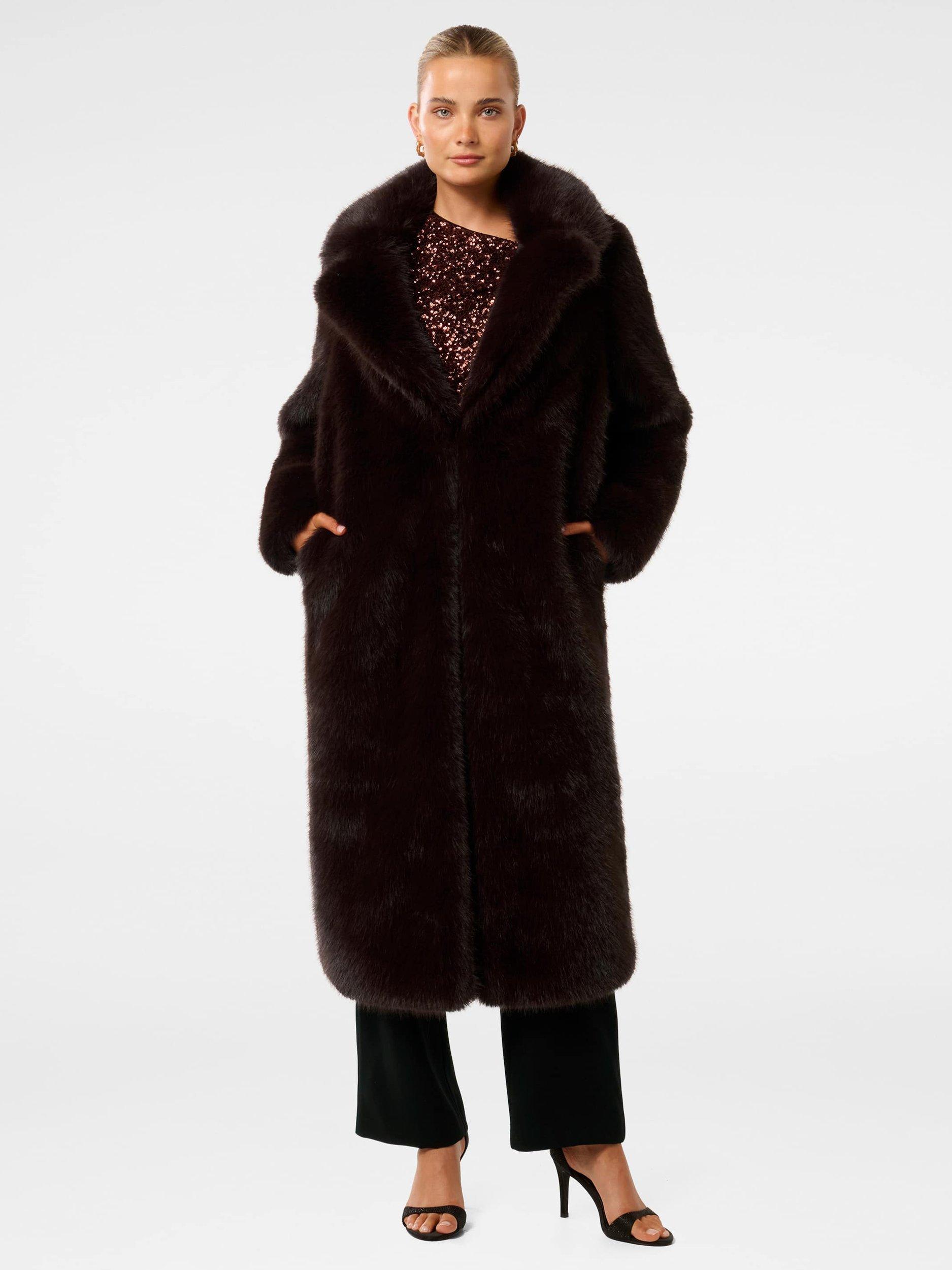 Product image 5 of 5, which shows Forever New Hunter Faux Fur Coat, Dark Chocolate, 4