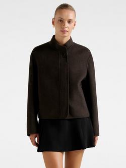 Forever New Lex Wool Blend Felled Bomber Jacket, Chocolate, Chocolate
