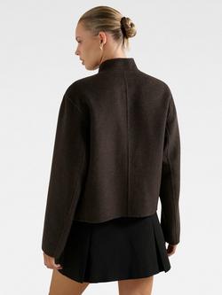 Forever New Lex Wool Blend Felled Bomber Jacket, Chocolate - view 2, Chocolate