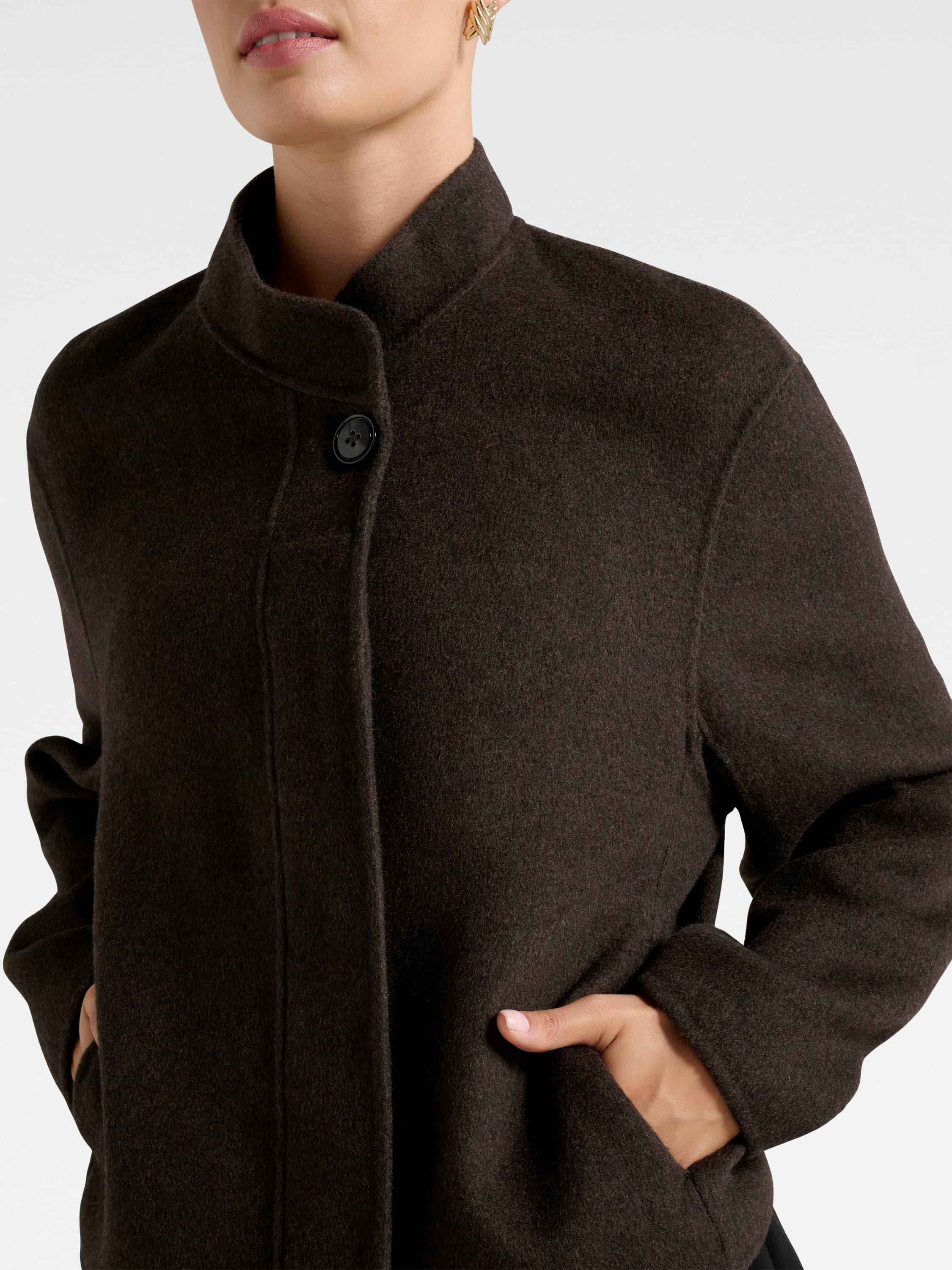 Product image 4 of 5, which shows Forever New Lex Wool Blend Felled Bomber Jacket, Chocolate, 4