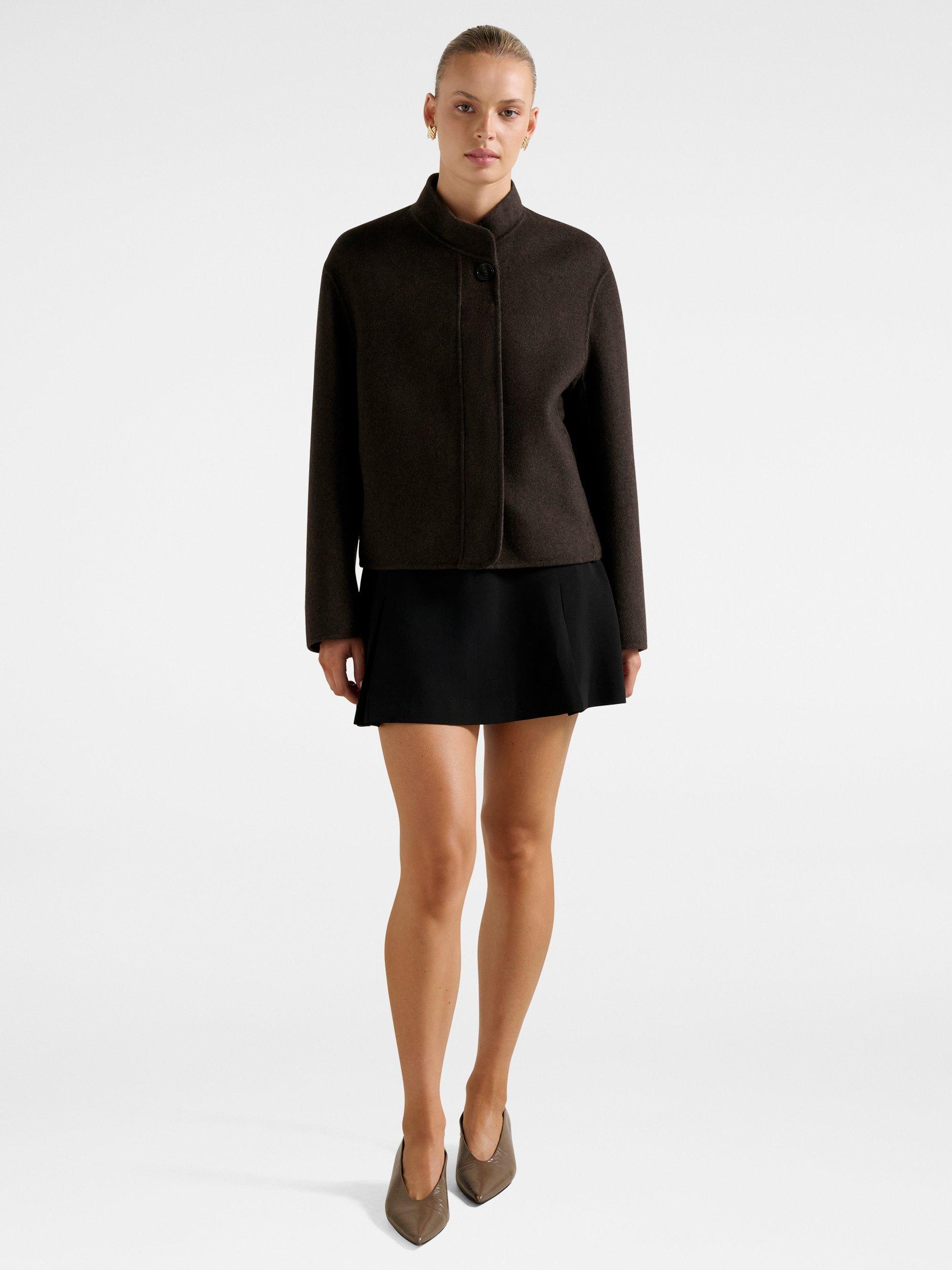 Product image 5 of 5, which shows Forever New Lex Wool Blend Felled Bomber Jacket, Chocolate, 4