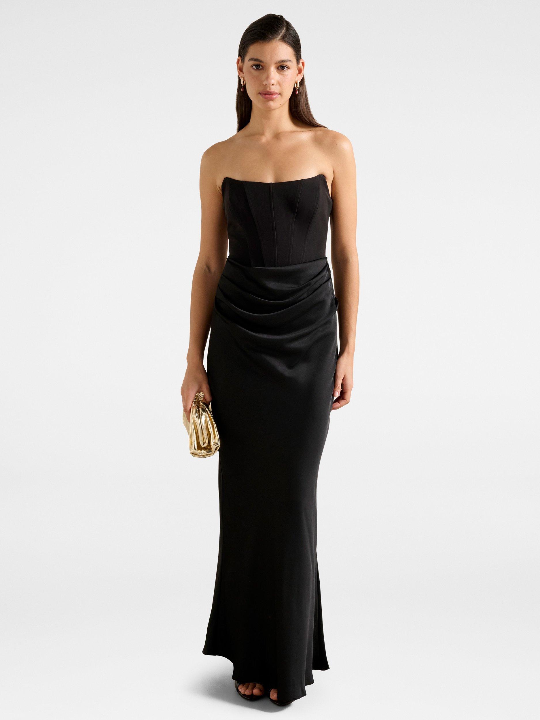 Product image 1 of 4, which shows Forever New Isra Drape Strapless Maxi Dress, Black, 4