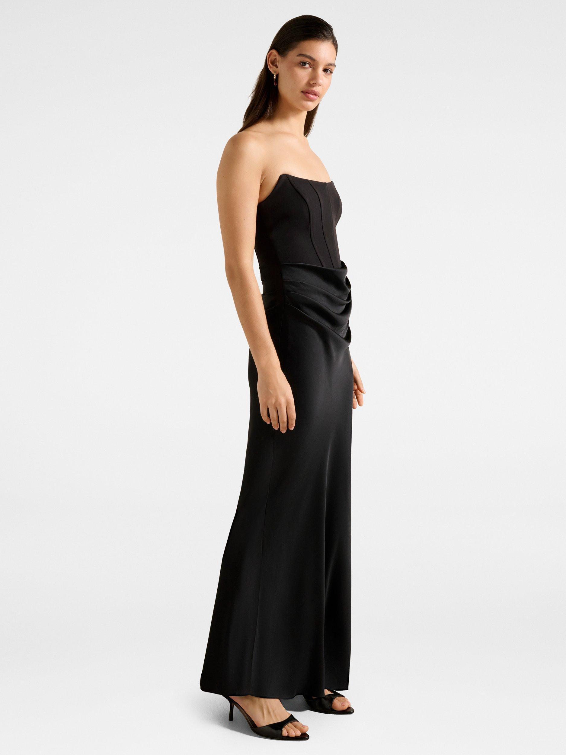 Product image 3 of 4, which shows Forever New Isra Drape Strapless Maxi Dress, Black, 4