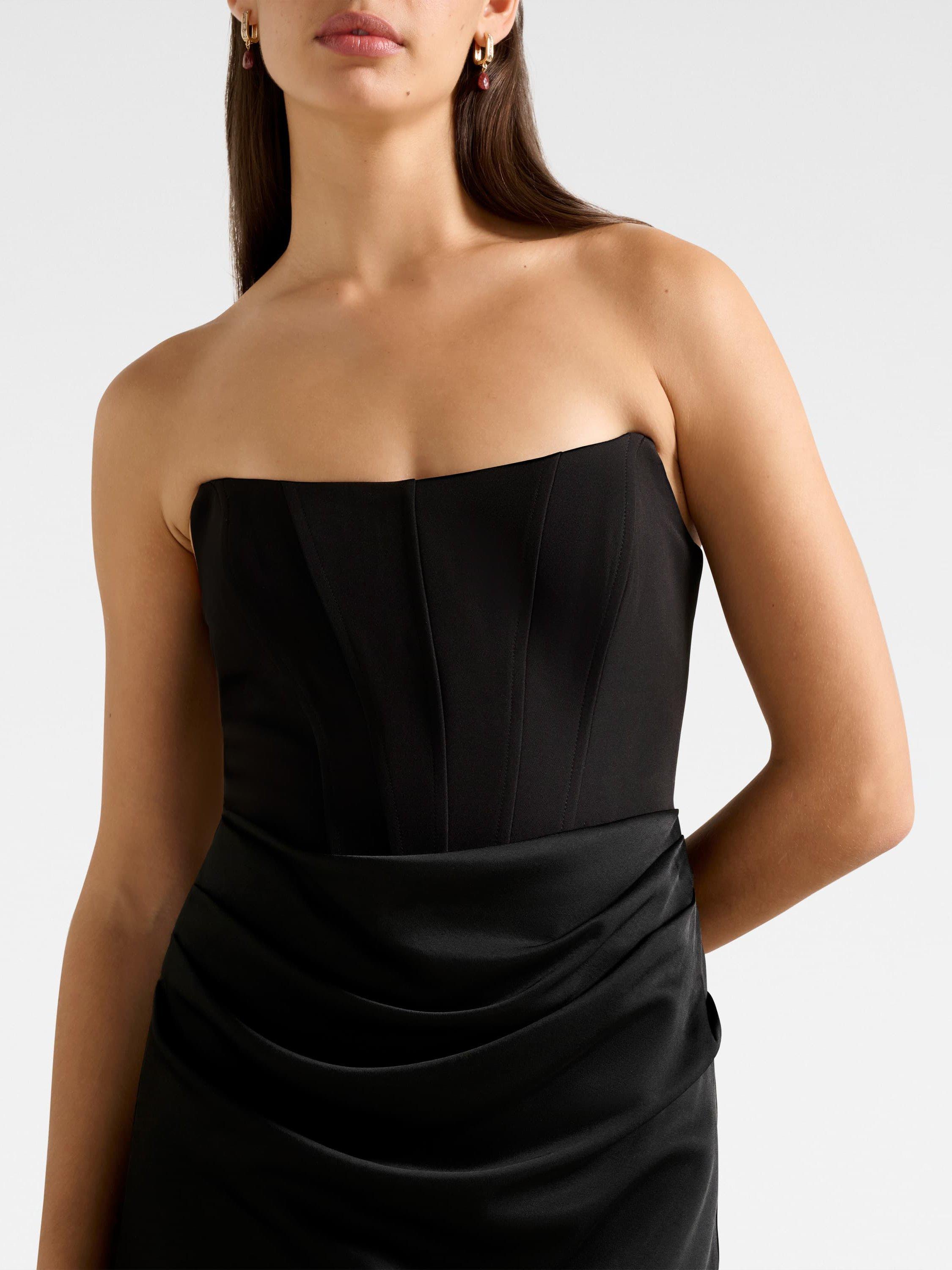 Product image 4 of 4, which shows Forever New Isra Drape Strapless Maxi Dress, Black, 4