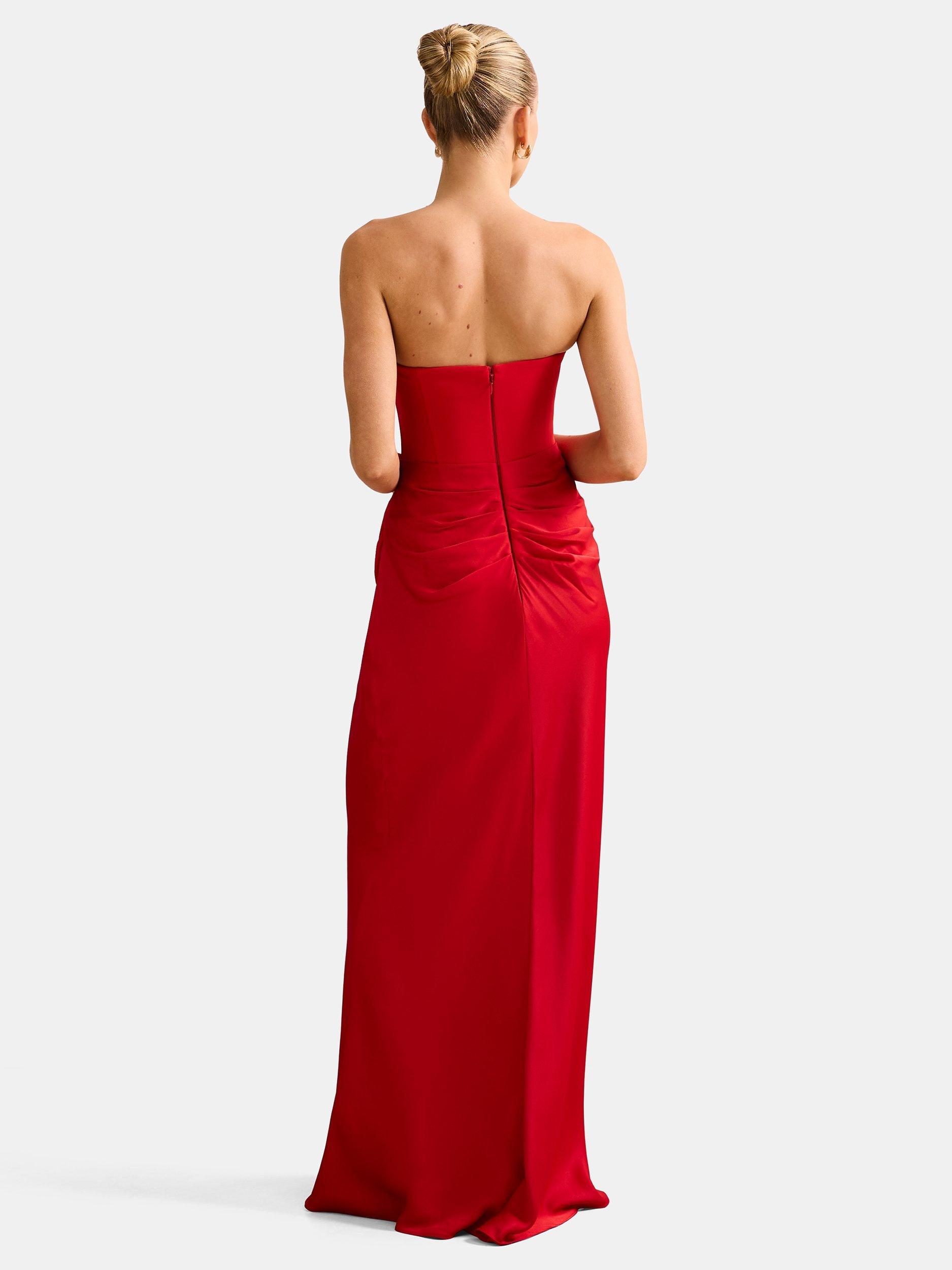 Product image 2 of 5, which shows Forever New Isra Drape Strapless Maxi Dress, Red, 4