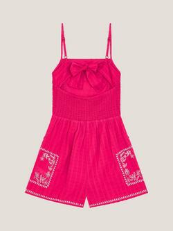 Monsoon Kids' Cotton Floral Embroidered Playsuit, Pink - view 2, Pink