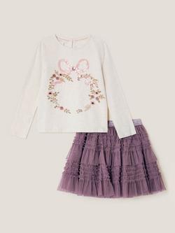 Monsoon Kids' Floral Embroidered Top and Skirt Set, Ivory - view 2, Ivory
