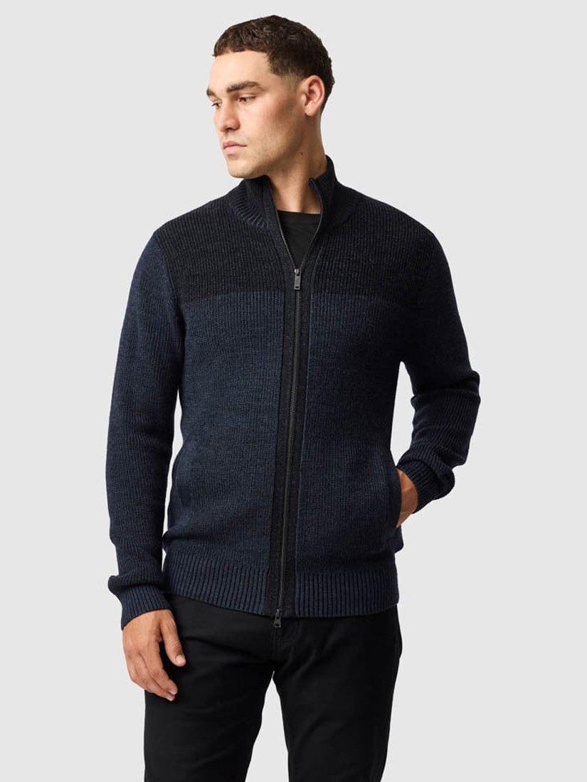 Product image 1 of 6, which shows Rodd & Gunn Newall Knit Zip Front Merino Wool Jumper, Eclipse, L