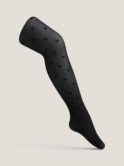 Monsoon Kids' Semi-Sheer Bow Tights, Black, Black
