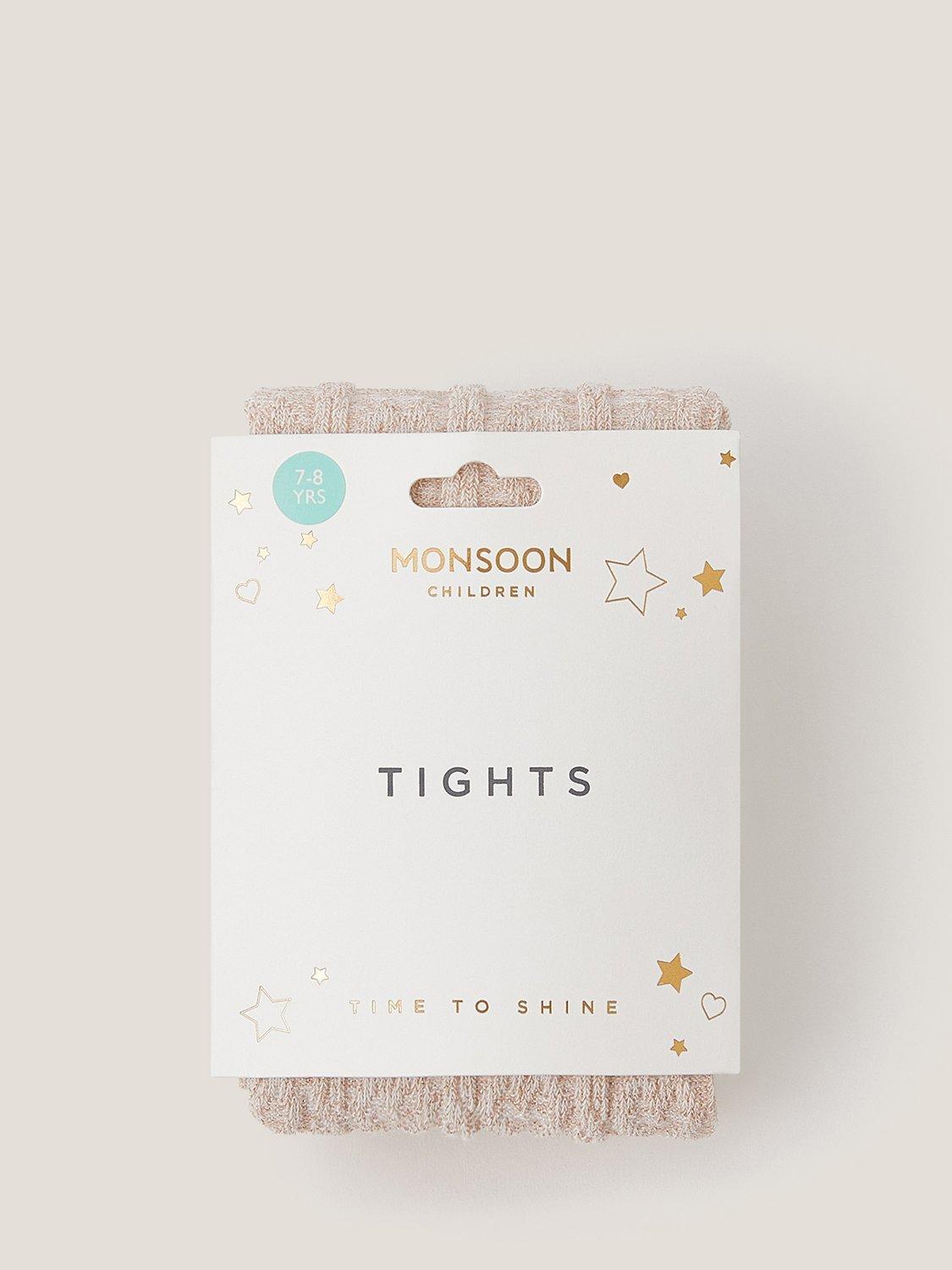 Product image 2 of 2, which shows Monsoon Kids' Cable Heart Tights, Pink, 3-4 years