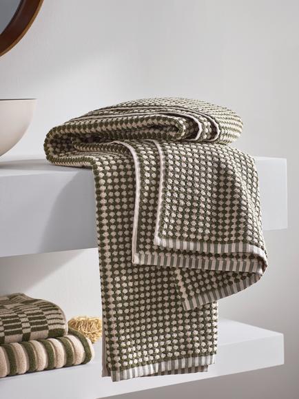 John Lewis Textured Check Towels - view 2, Avocado