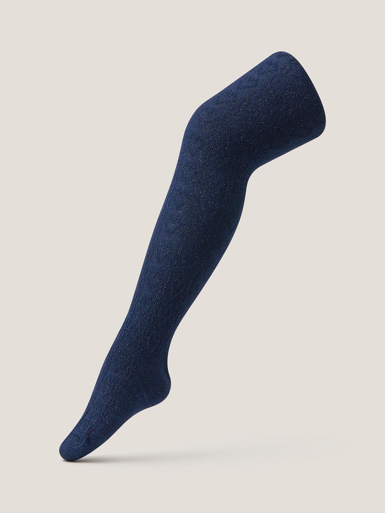 Product image 1 of 2, which shows Monsoon Kids' Cable Heart Tights, Navy, 3-4 years