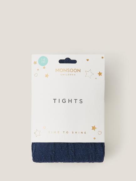 Monsoon Kids' Cable Heart Tights - view 2, Navy
