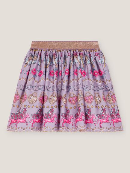 Monsoon Kids' Magical Satin Unicorn Print Skirt, Purple, Purple