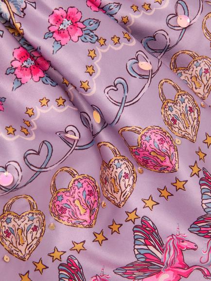 Monsoon Kids' Magical Satin Unicorn Print Skirt, Purple - view 2, Purple