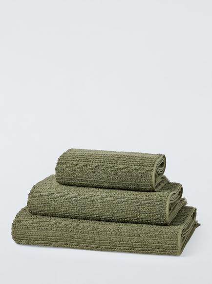 John Lewis Textured Fringed Towels, Avocado