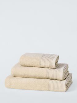 John Lewis Pleated Linen Border Cotton Towels, Natural, Natural