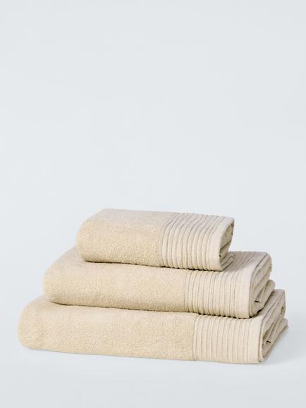 John Lewis Pleated Linen Border Cotton Towels, Natural, Natural