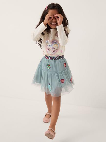 Monsoon Kids' Heart Embellished Tulle Skirt, Green, Green