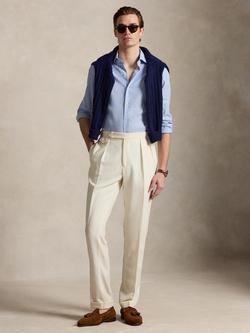 Ralph Lauren Custom Fit Houndstooth Linen Blend Long Sleeve Shirt, Cabana Blue/White, Cabana Blue Wh