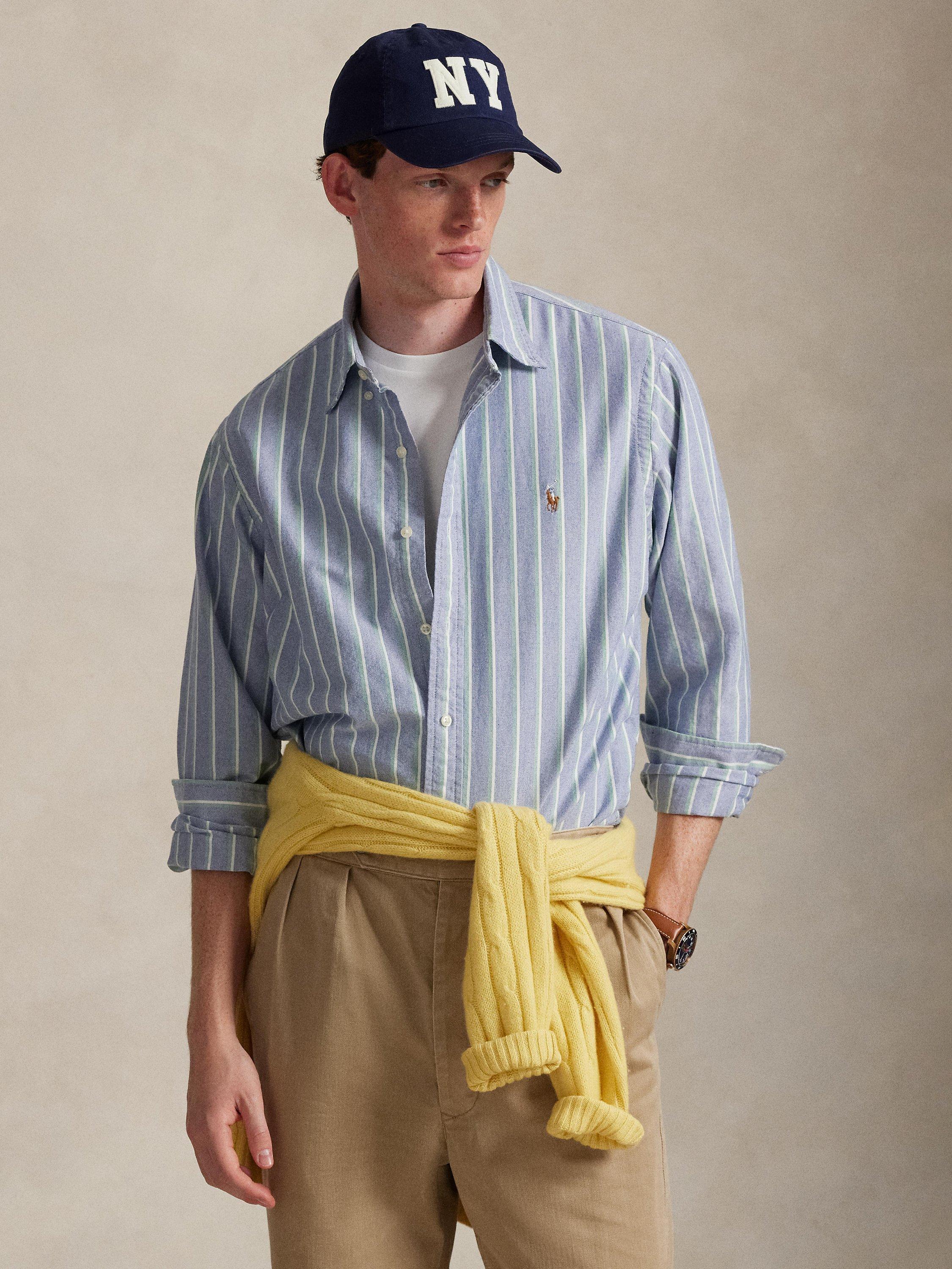Product image 1 of 5, which shows Ralph Lauren Button Down Stripe Cotton Shirt, Blue/Multi, S