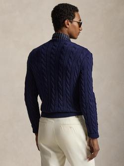 Ralph Lauren Crew Neck Cotton Cable Knit Jumper, Bright Navy - view 2, Bright Navy